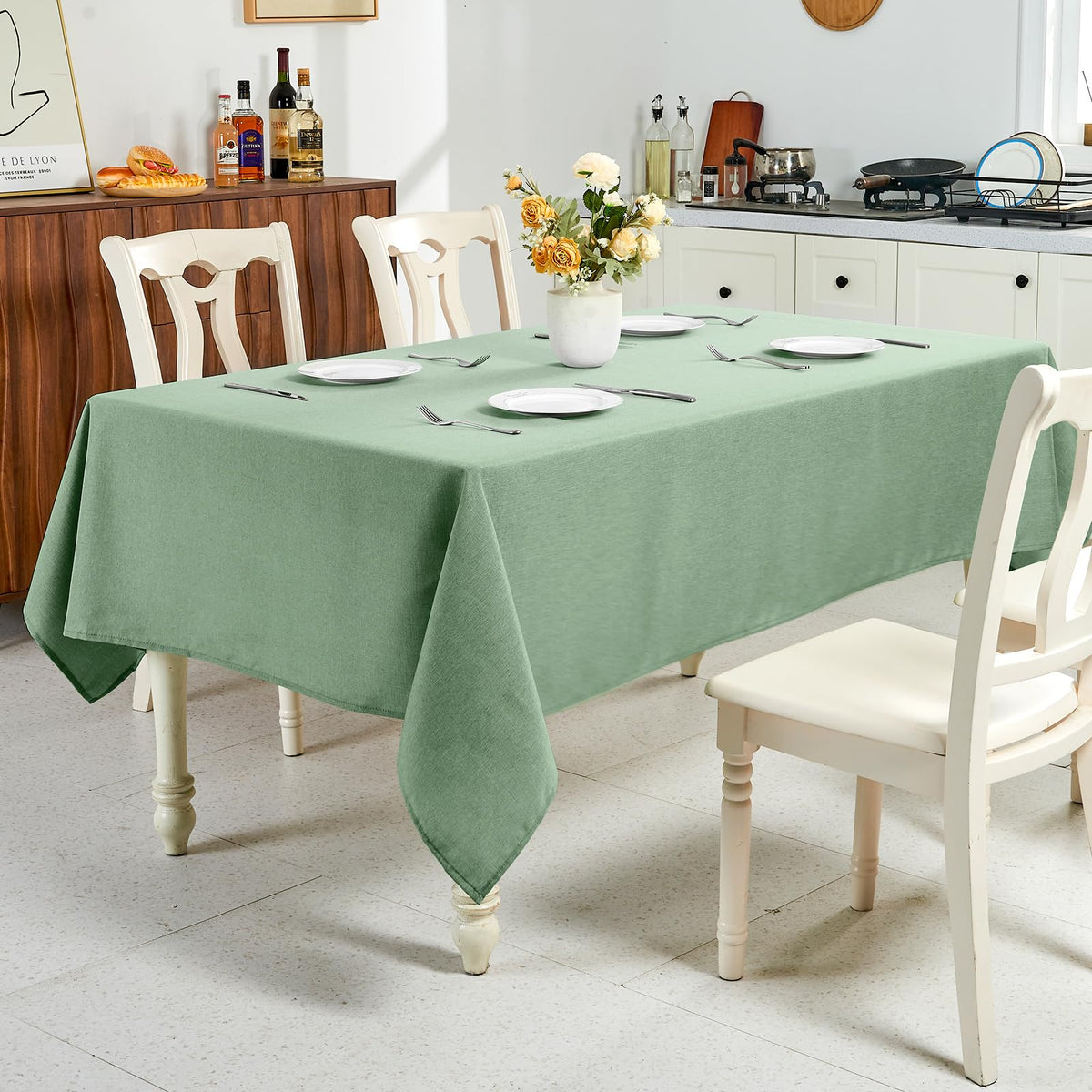 IVAPUPU detailed stitching on sage green linen texture for premium quality