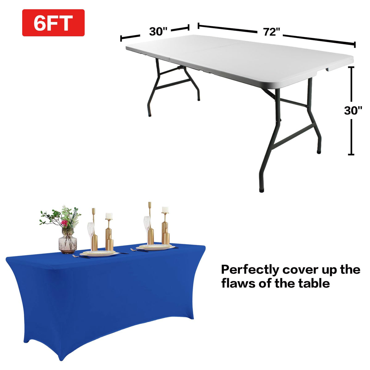 IVAPUPU washable tablecloth royal blue 6ft keeps surfaces clean during busy receptions.