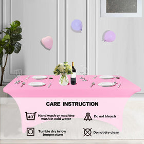 IVAPUPU wrinkle-resistant pink tablecloth preserves a crisp look.