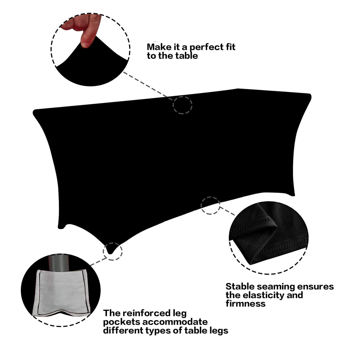 IVAPUPU black spandex table cover shows a sleek event-ready finish