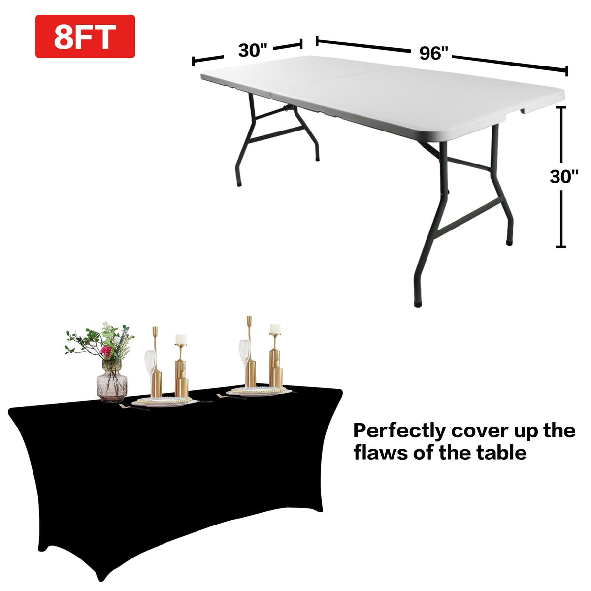 IVAPUPU wrinkle-resistant tablecloth in black keeps a tidy party surface