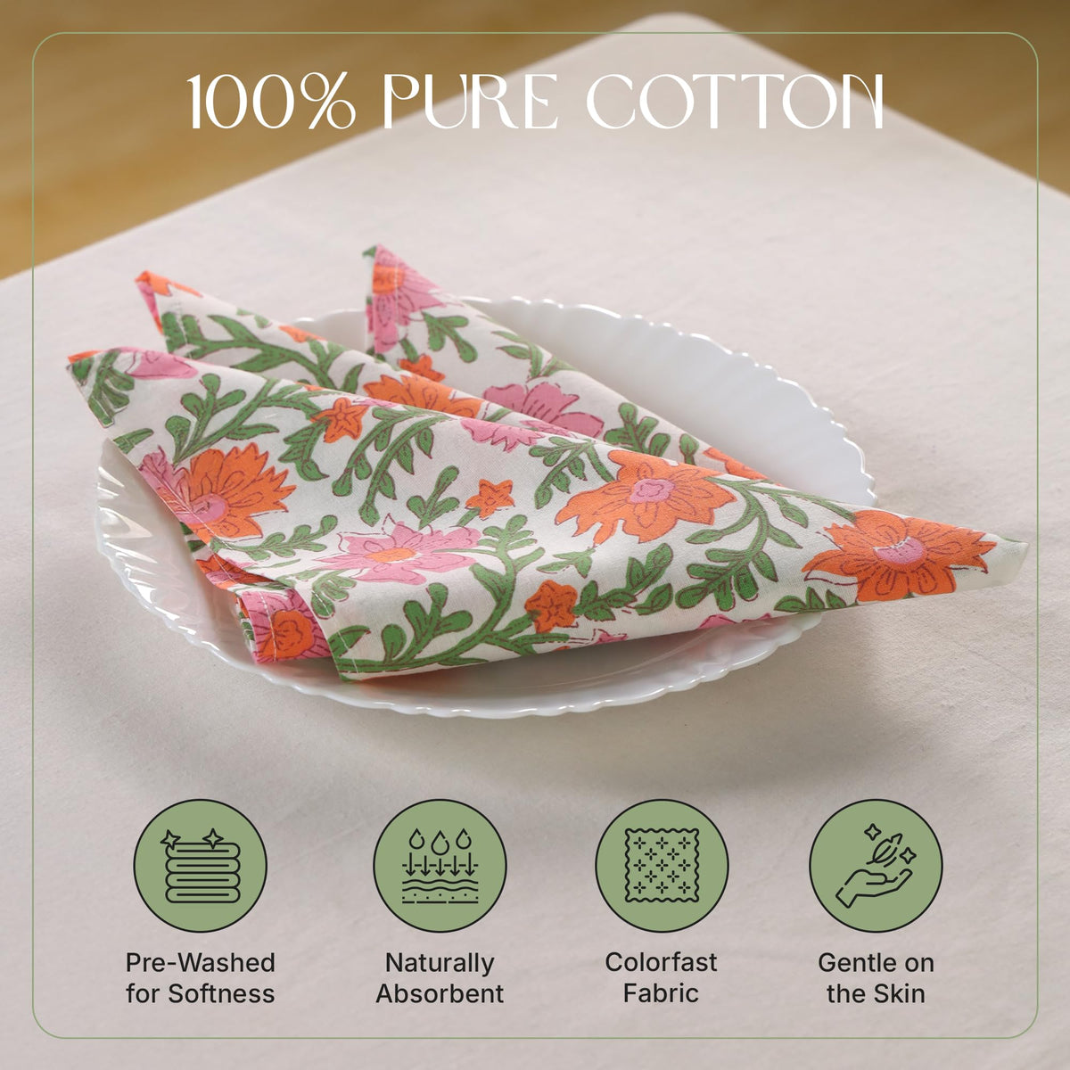 Ivy Heritage 18x18 inch napkins folded demonstrate generous size for lap coverage