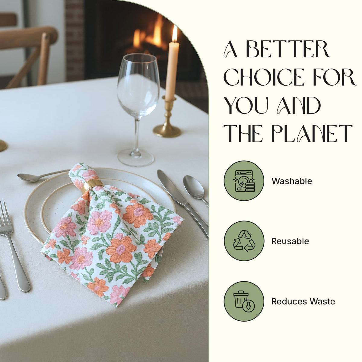 Ivy Heritage block print design napkins add vintage charm to formal and casual tables