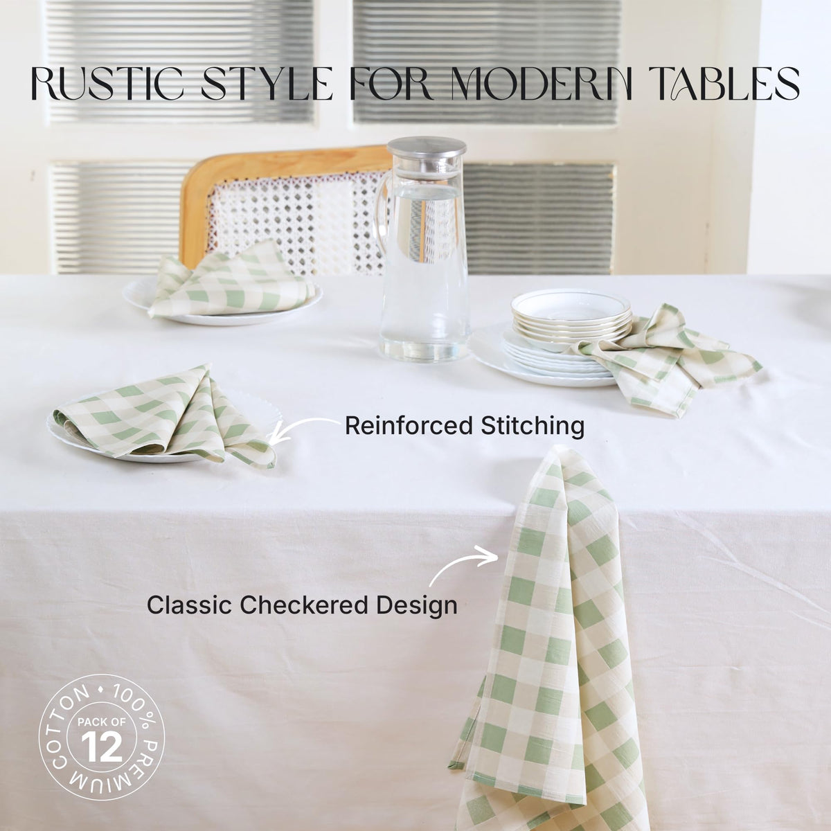 Ivy Heritage 18x18 napkins folded on a cloth table for versatile settings.