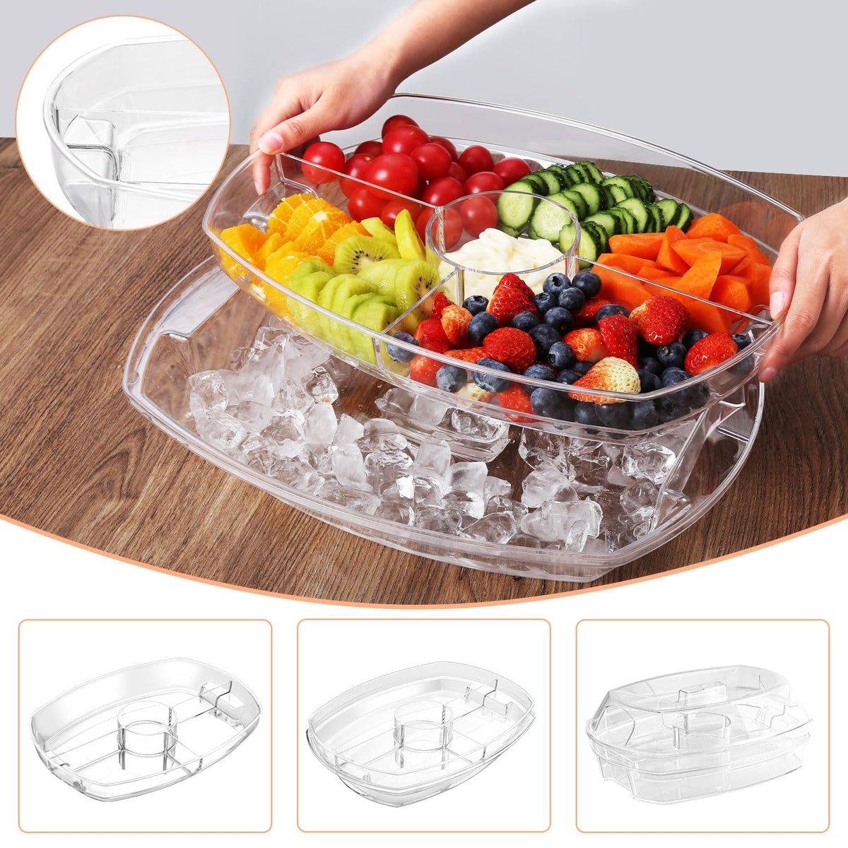 IVYHOME chilled veggie tray with removable compartments for quick refill and organization
