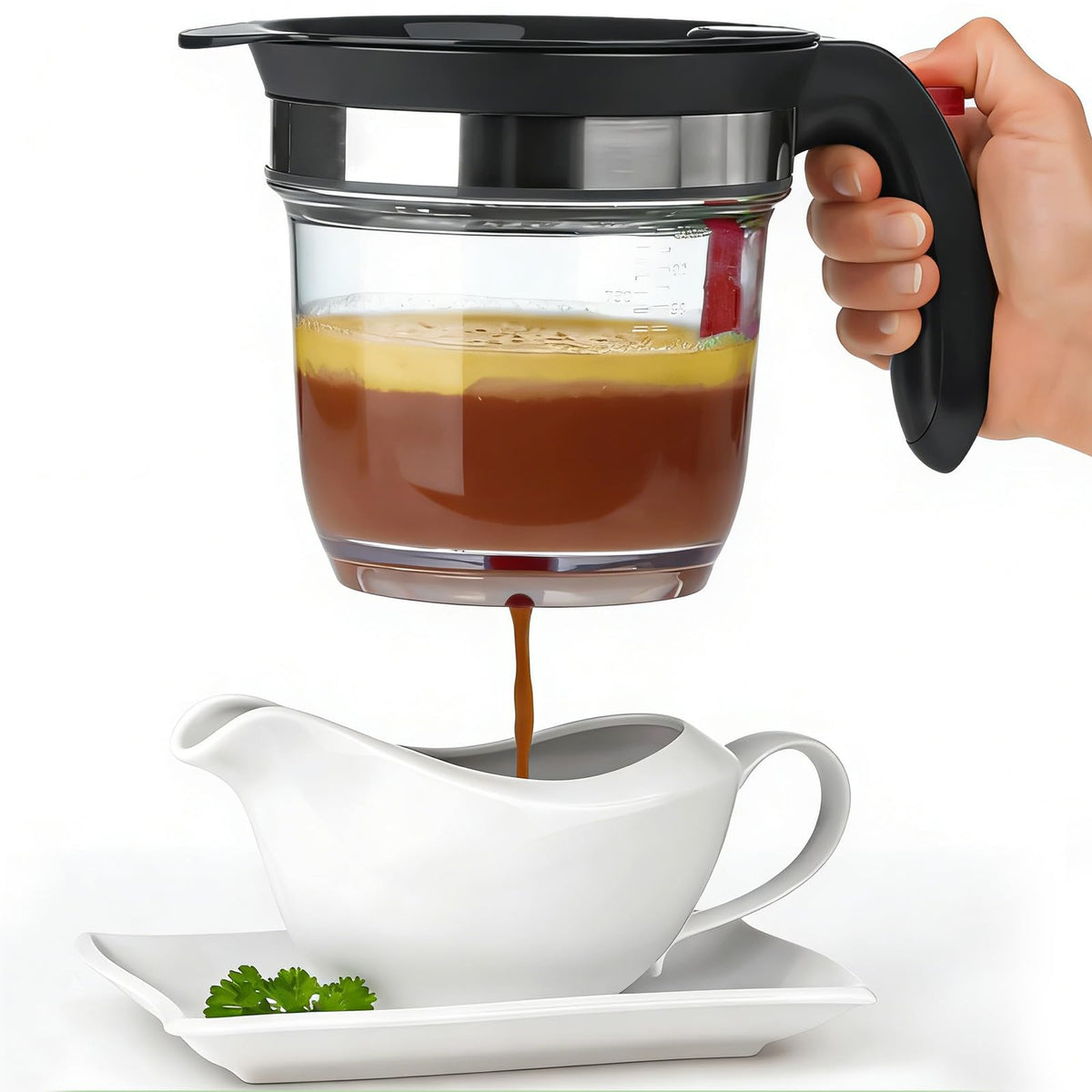IVYHOME four-cup fat separator with clear body for easy fat separation in cooking.