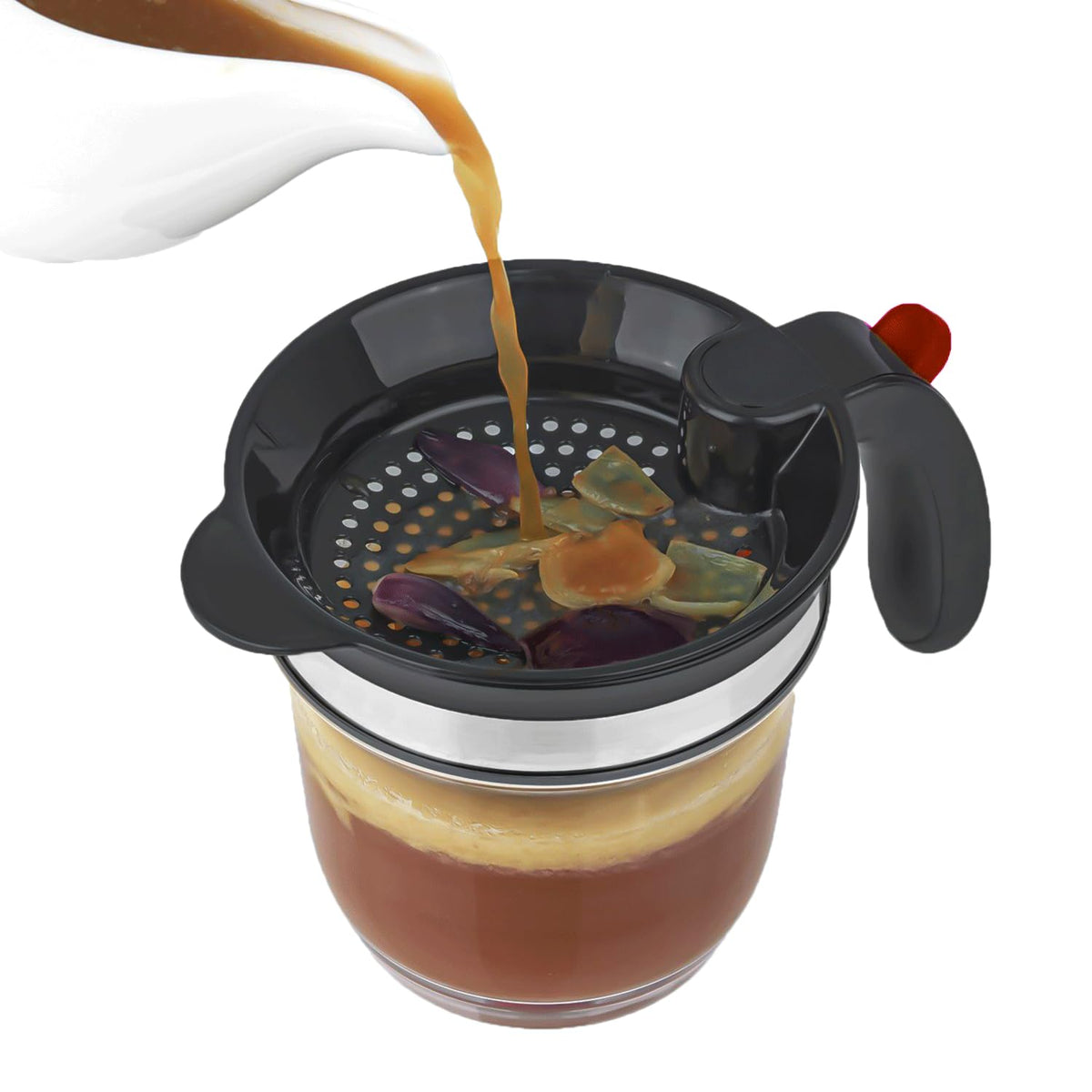 IVYHOME gravy separator with silicone drip plug enables controlled liquid release.