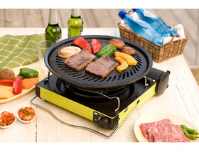 Iwatani BBQ Grill Plate Large handle close-up for easy lifting and safe serving.
