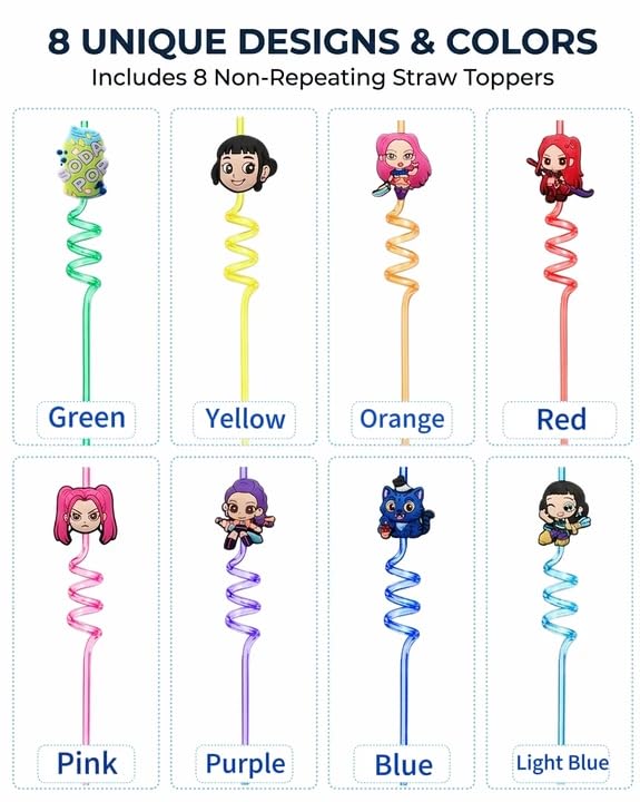 Iwesdo Demon Hunter straw with colorful toppers enhances party tables.
