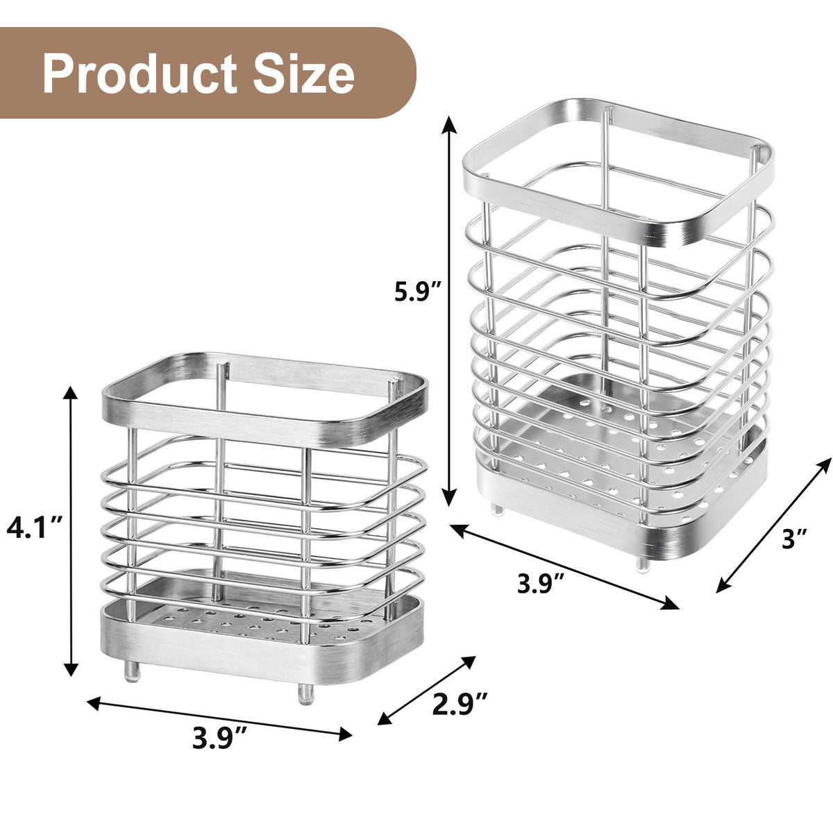 IWNTWY stainless steel utensil holder with sturdy legs prevents slipping on the counter