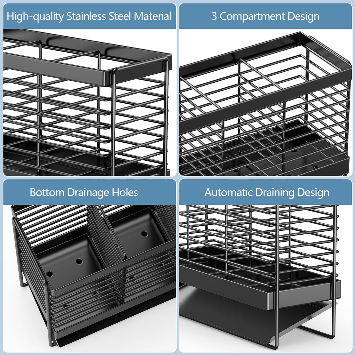 IWNTWY three-compartment design keeps knives, forks, and spoons organized