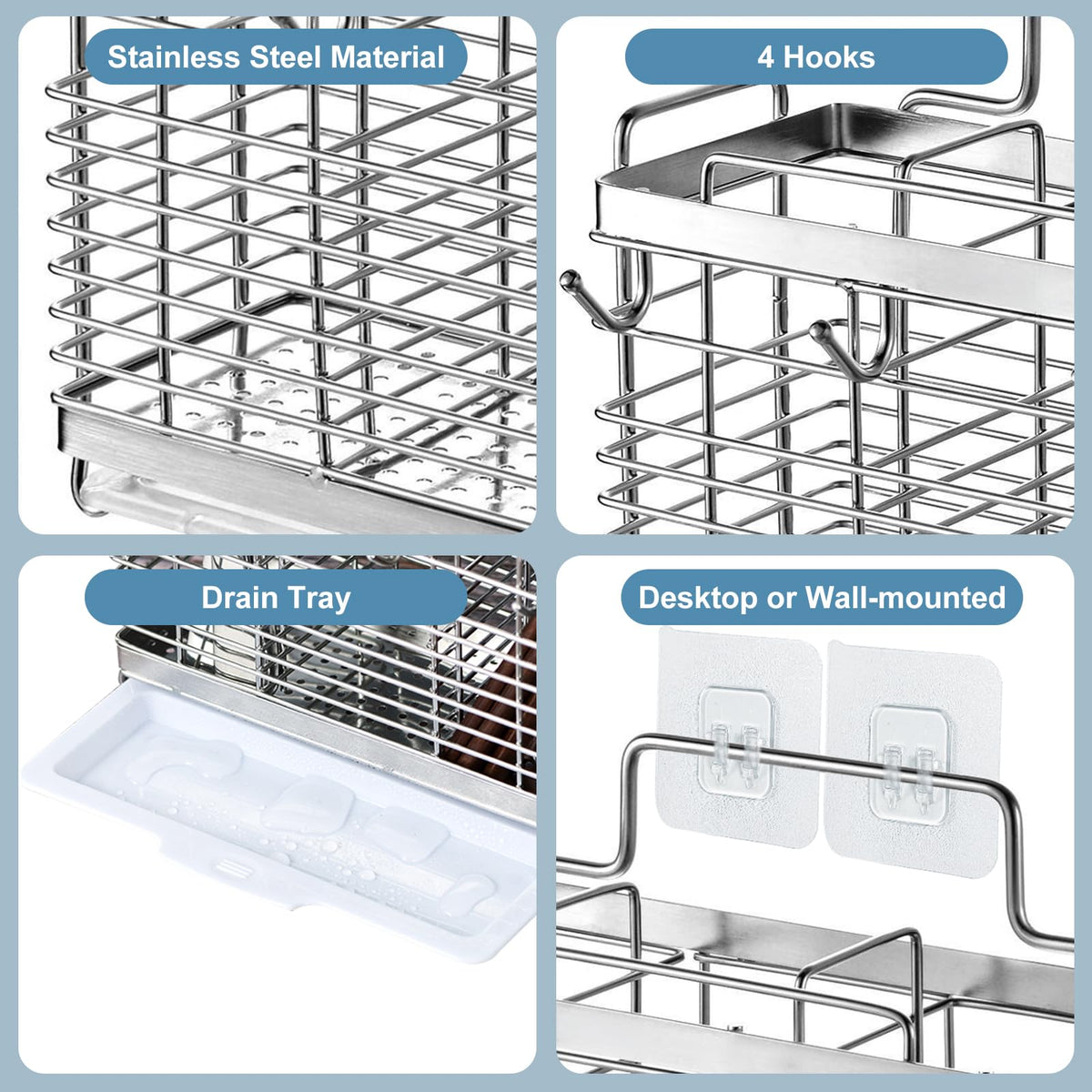 IWNTWY wall-mount utensil rack saves counter space and keeps utensils reachable.