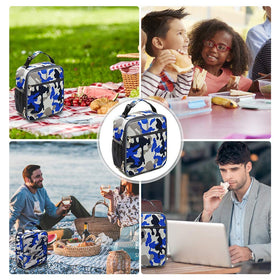 IWTTWY insulated lunch bag camo blue durable carry handle for portable use.