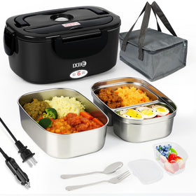 IXIIE electric lunch box front view highlights a compact, portable design for on the go meals.