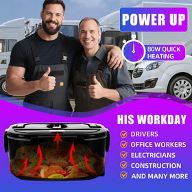 IXIIE electric lunch box in car shows 12V heating for hot meals on the go.