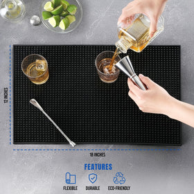 JAANIS bar mats with non-slip grip stabilize wet glassware and tools.