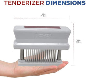 Close-up of razor-sharp needles on the Jaccard tenderizer.