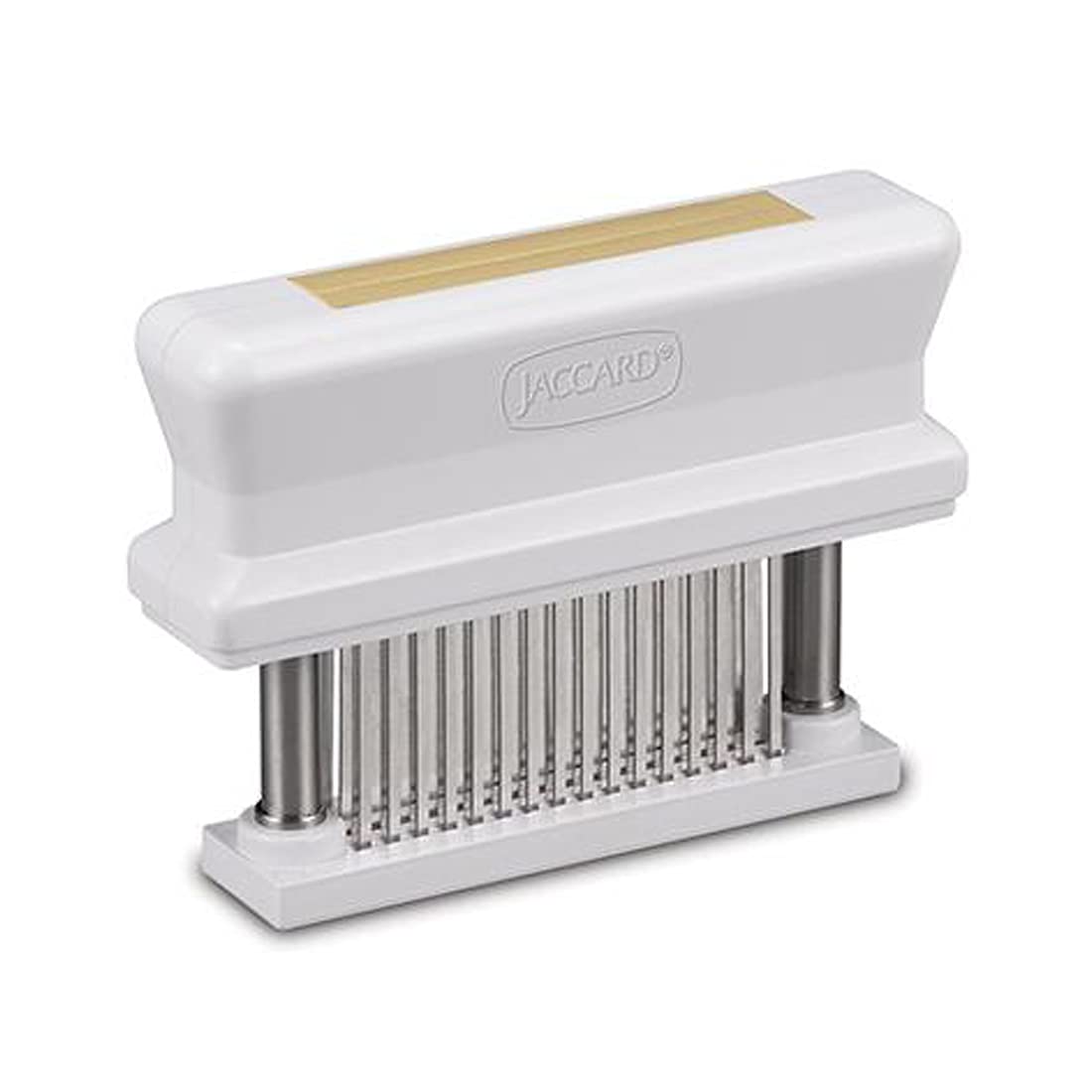 Jaccard 200348T tan 48-blade tenderizer shown from the side highlighting even marinade absorption