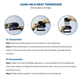 Jaccard tenderizer knife assembly demonstrates double-sided razor-sharp blades.