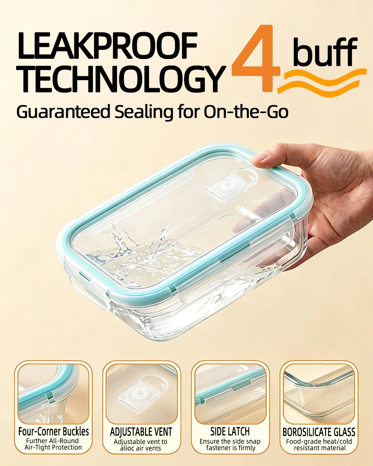 JACCOOTHALIA rectangle 21-6oz glass container keeps leftovers visible