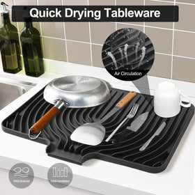 JACZZO anti-slip design keeps dishes stable on the mat during drying.