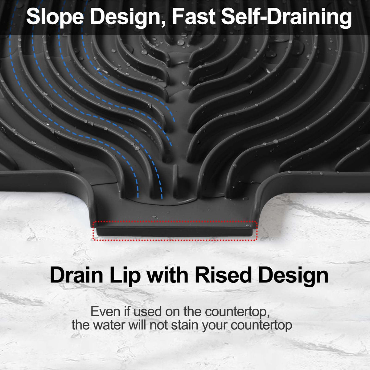 JACZZO dish drying mat highlights air circulation beneath dishes for faster drying.