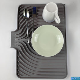 JACZZO dish drying mat drain lip directing water into sink in use.