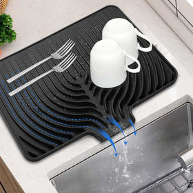 JACZZO dish drying mat with drain lip directs water into the sink, keeping counters dry.