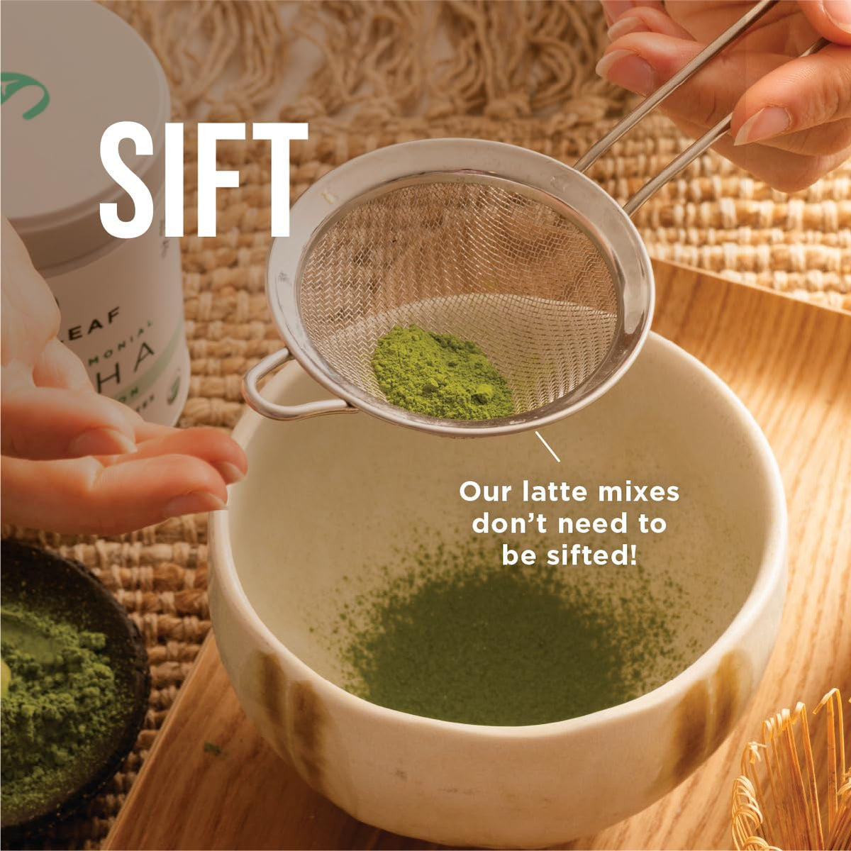 Jade Leaf Matcha bowl ideal for whisking and pouring into mugs.