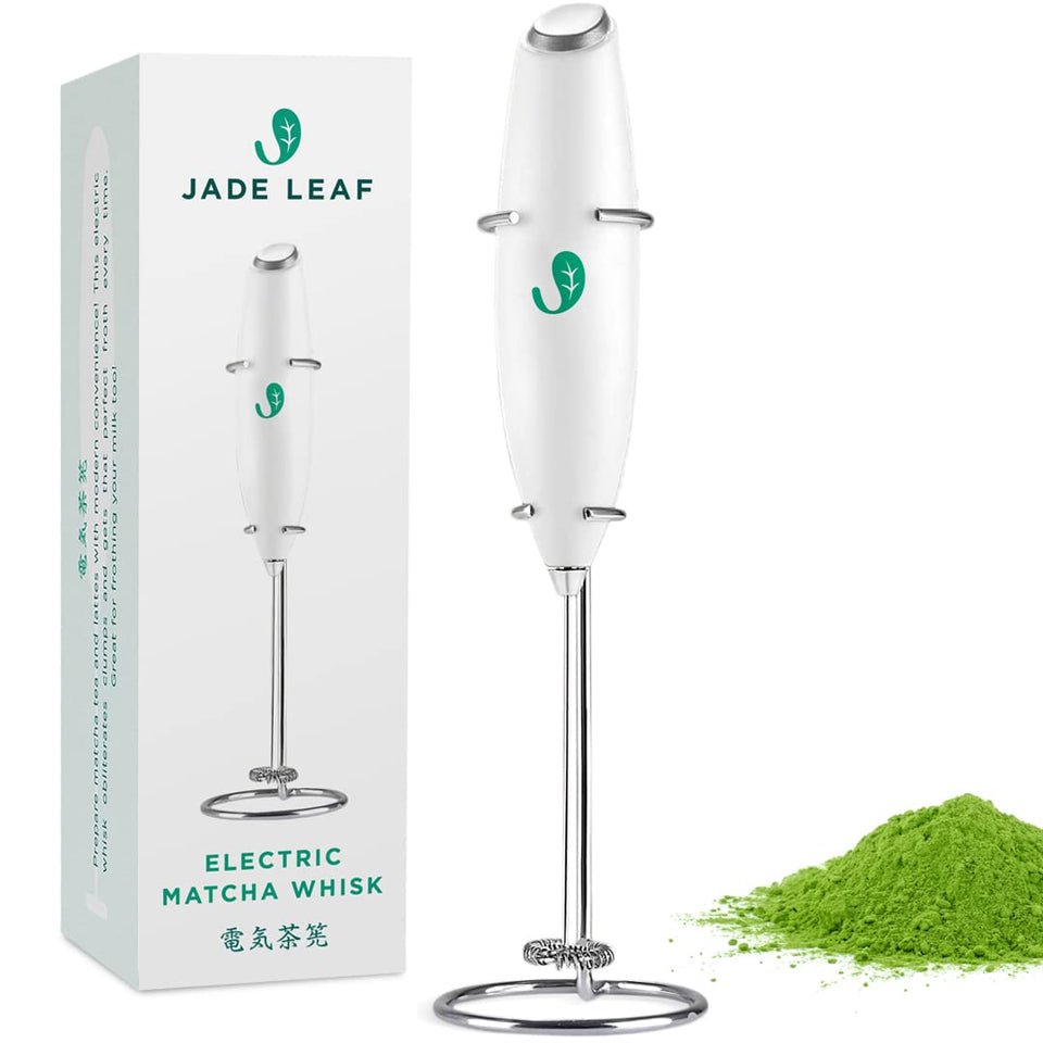 Jade Leaf Matcha electric whisk for creamy milk foam at home.