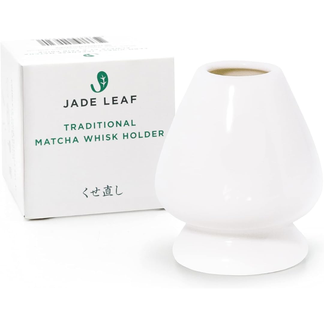 Jade Leaf Matcha traditional porcelain whisk holder in white matte glaze keeps your chasen dry and upright