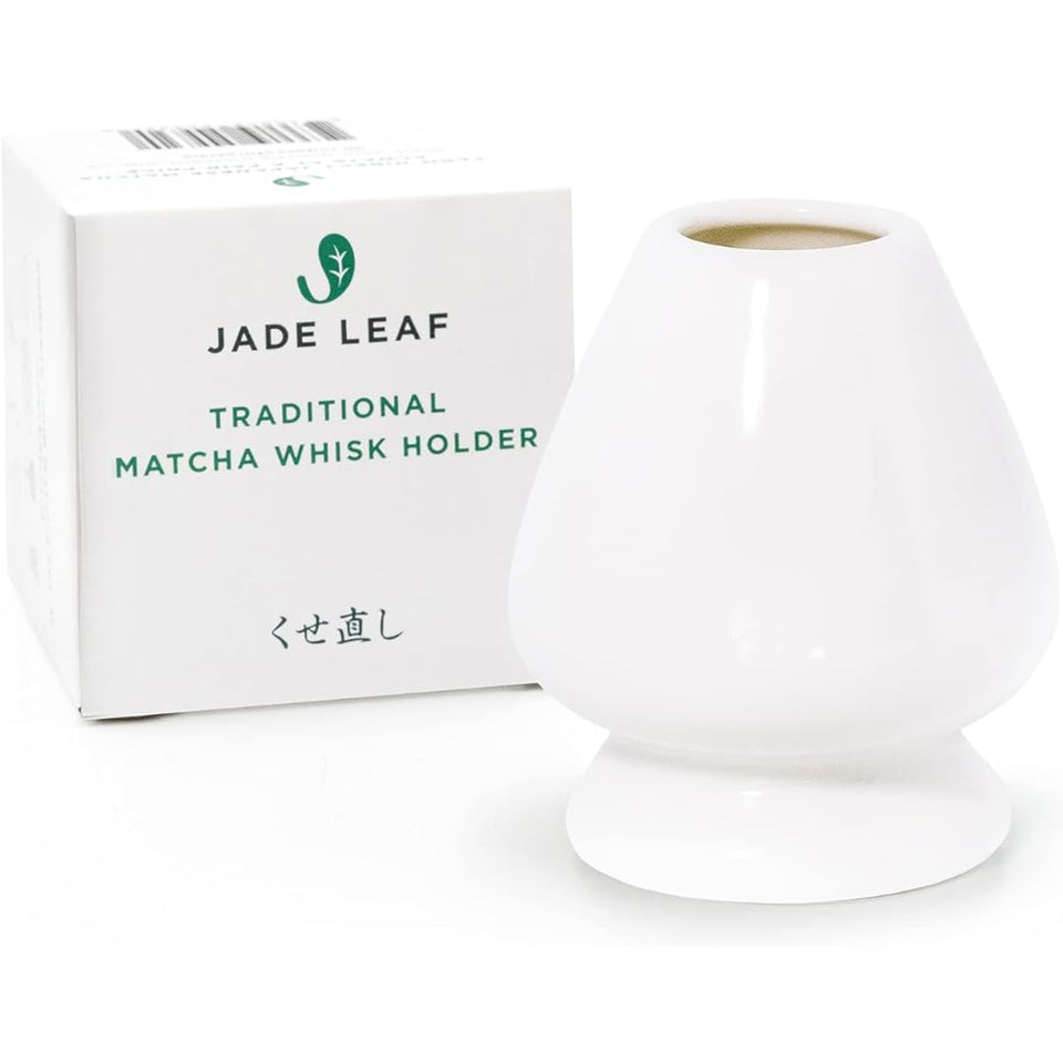 Jade Leaf Matcha traditional porcelain whisk holder in white matte glaze keeps your chasen dry and upright