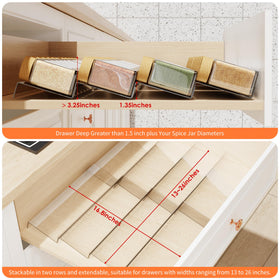 Jadehom in-drawer spice rack helps quickly locate bottles without digging.