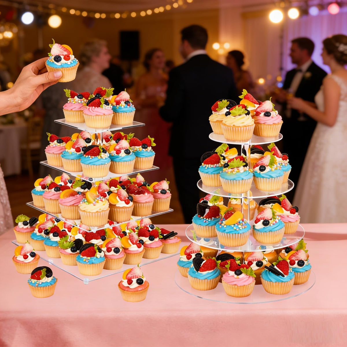 Jaevorite capacity 50 cupcakes stand for abundant party desserts.
