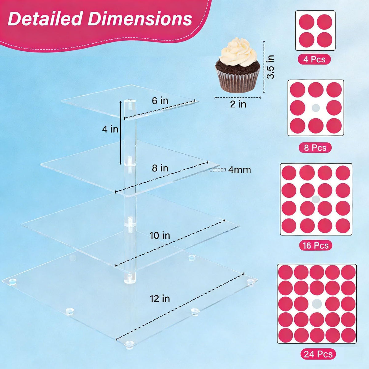 Jaevorite clear acrylic cupcake tower highlighting desserts with elegant visibility.