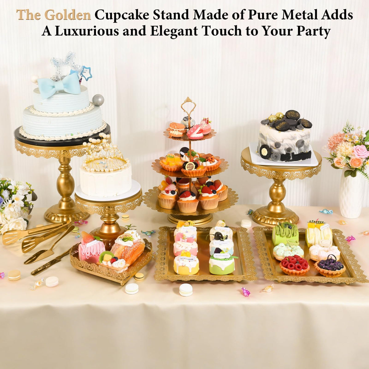 Jaevorite wedding dessert table setup with durable metal construction.