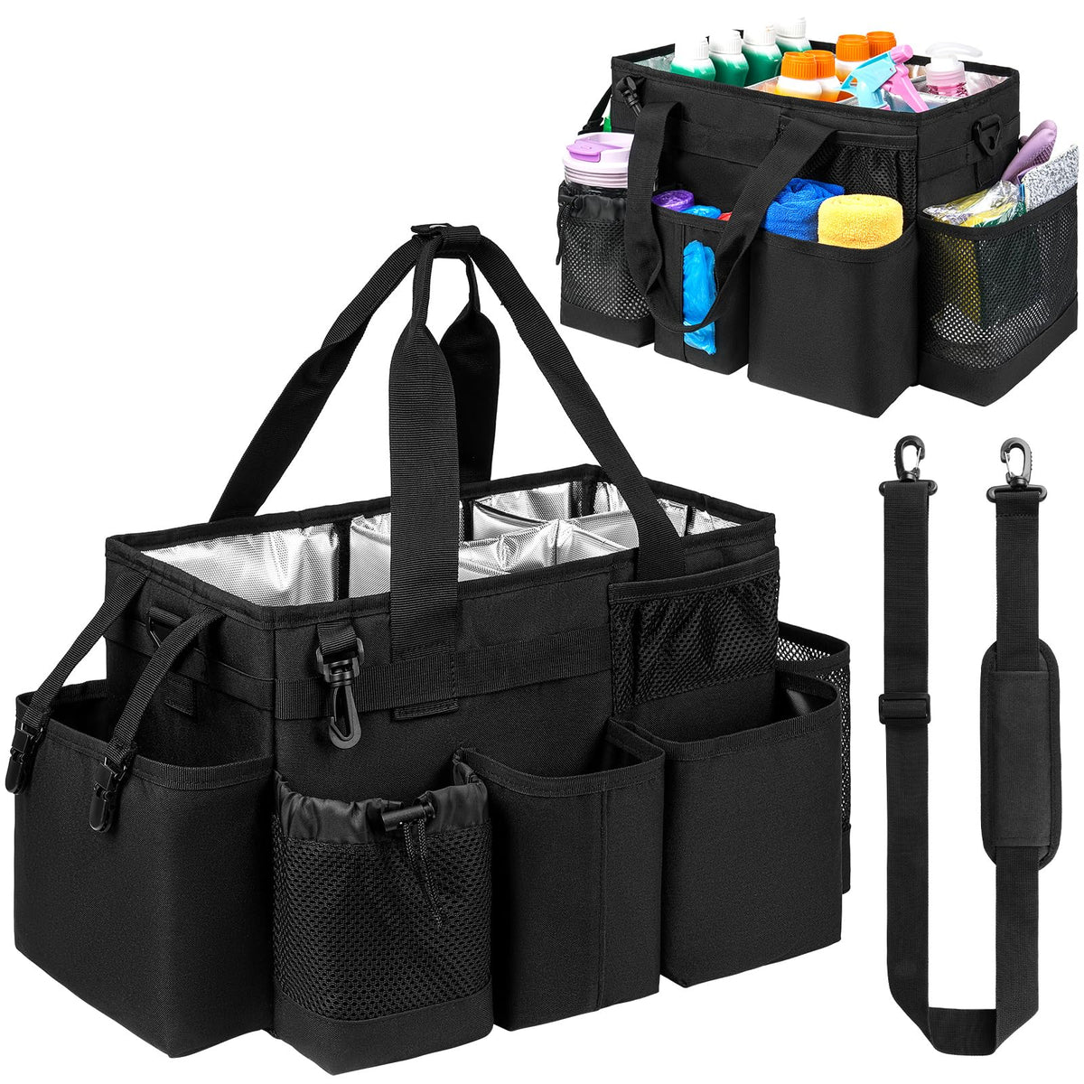 Jaffzora Cleaning Caddy Bag with handle for easy, hands-free transport during tasks