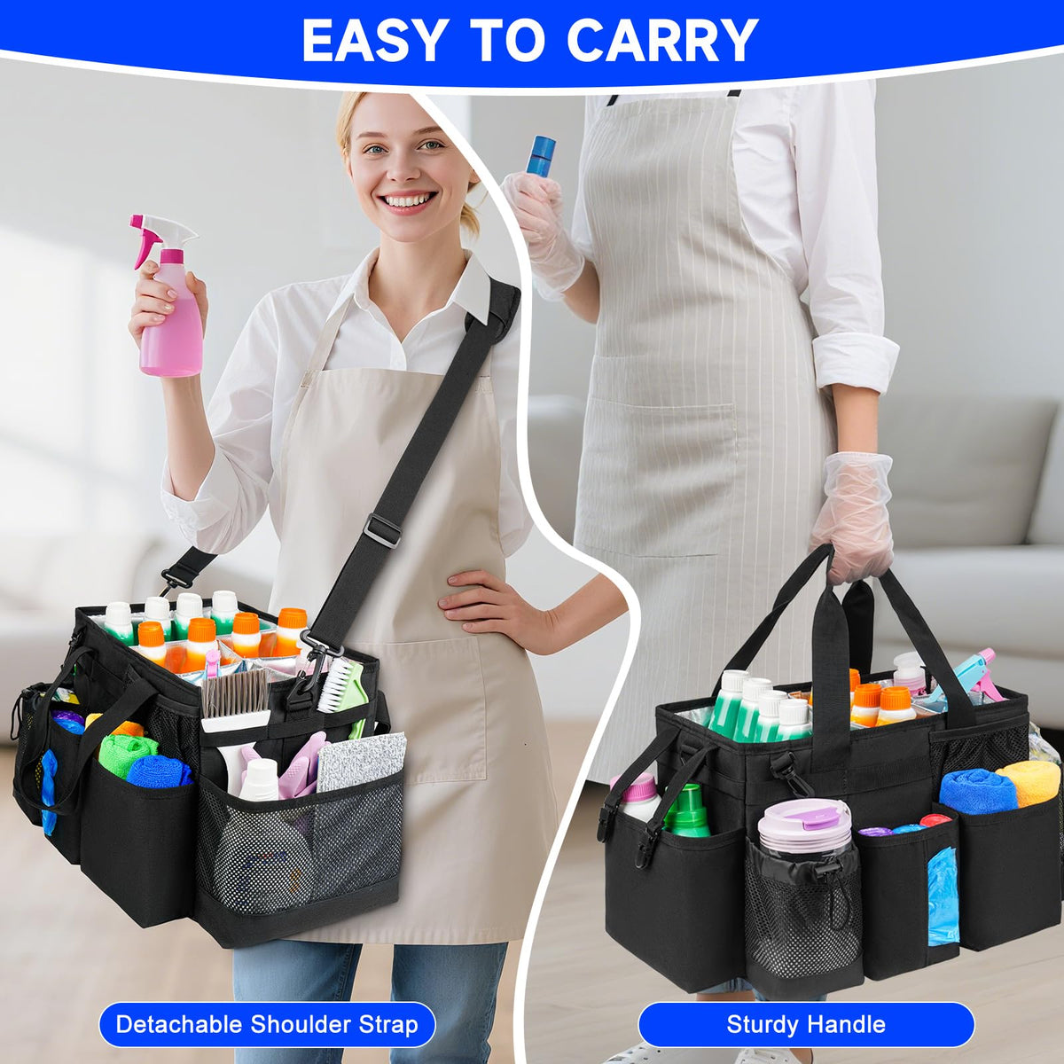 Jaffzora Cleaning Caddy Bag seven pockets organize tools, phones, and bottles