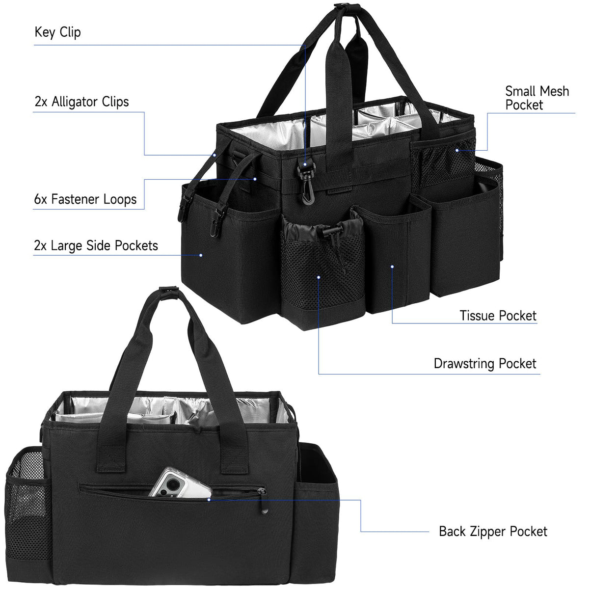 Jaffzora Cleaning Caddy Bag removable dividers keep supplies neatly separated