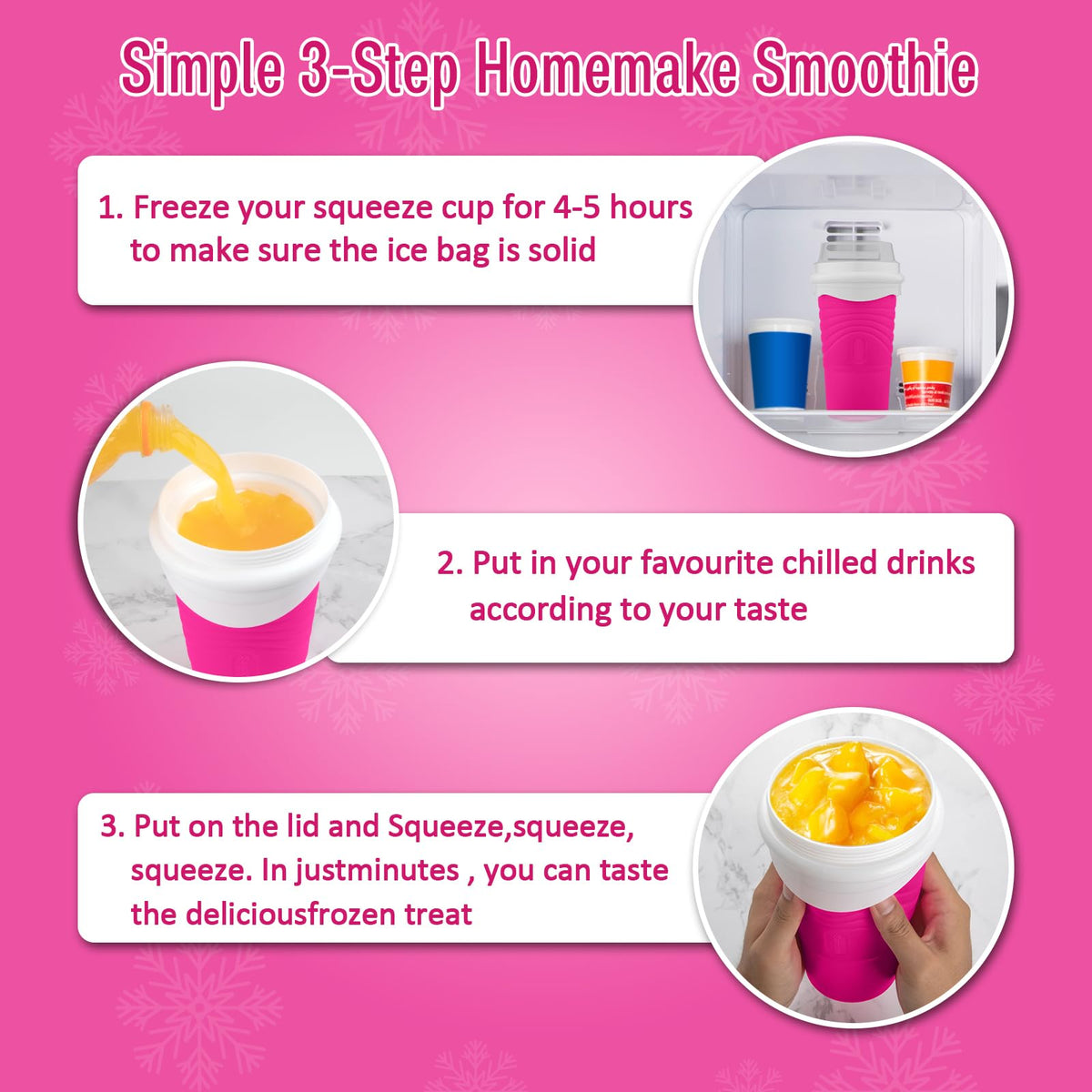 Jairuty slushie cup easy-use steps for fast frozen drinks.