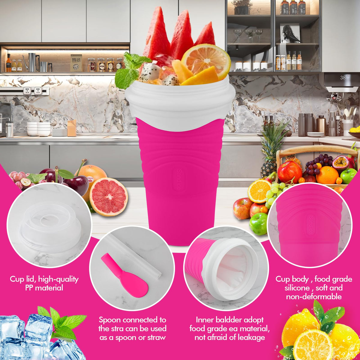 Jairuty slushie cup food-grade silicone body for safe reuse.