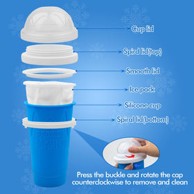 Jairuty slushie maker cup in use, squeezing to create a slush texture