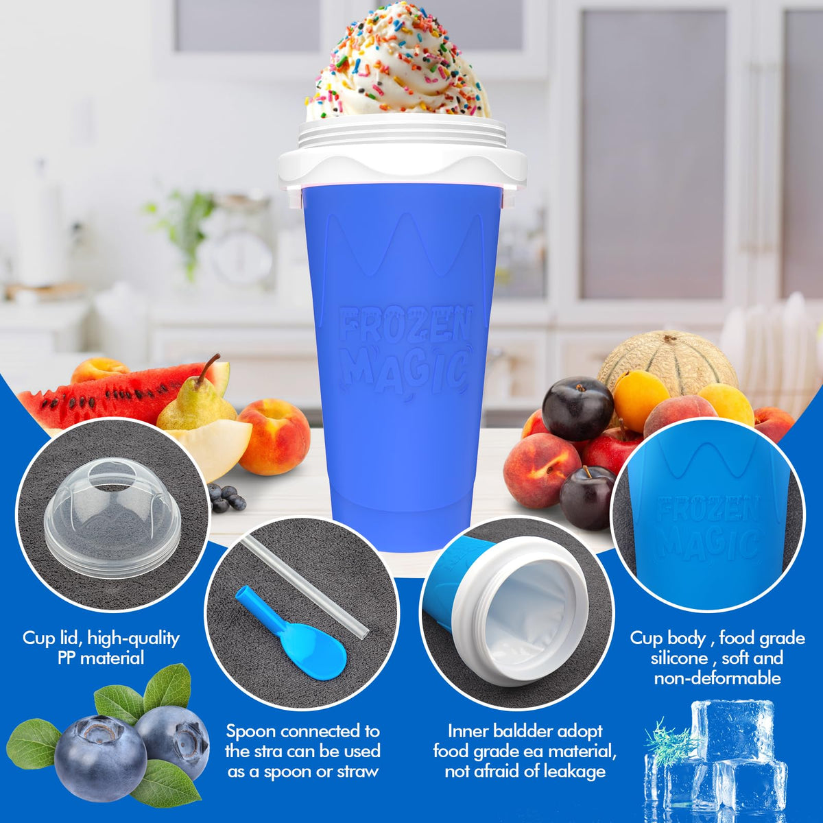 Jairuty slushie maker cup spoon-straw combo for easy eating and sipping