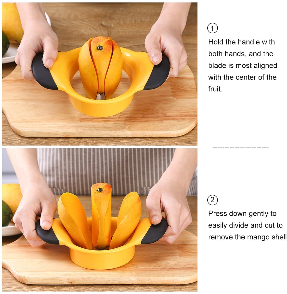 JAKENHAM mango slicer enables quick pit removal and halves in one motion.