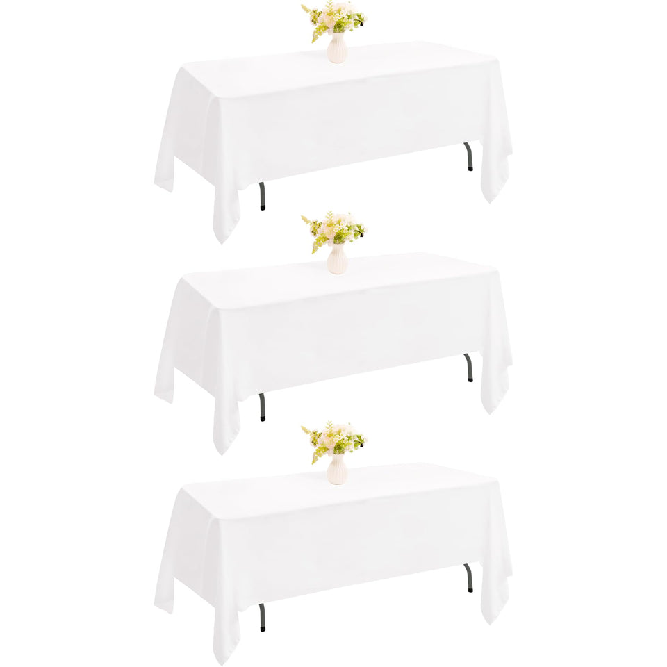 JALANCY 3-pack rectangle white tablecloth drapes neatly for events.