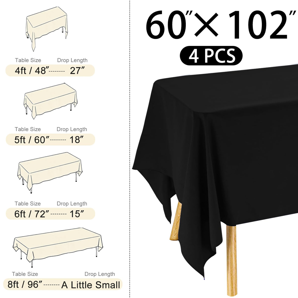 JALANCY 4-pack top view of rectangle tablecloth on black table