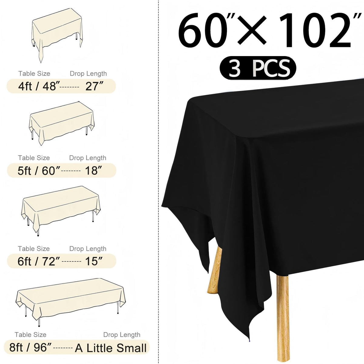 JALANCY black polyester tablecloth on banquet table for events.
