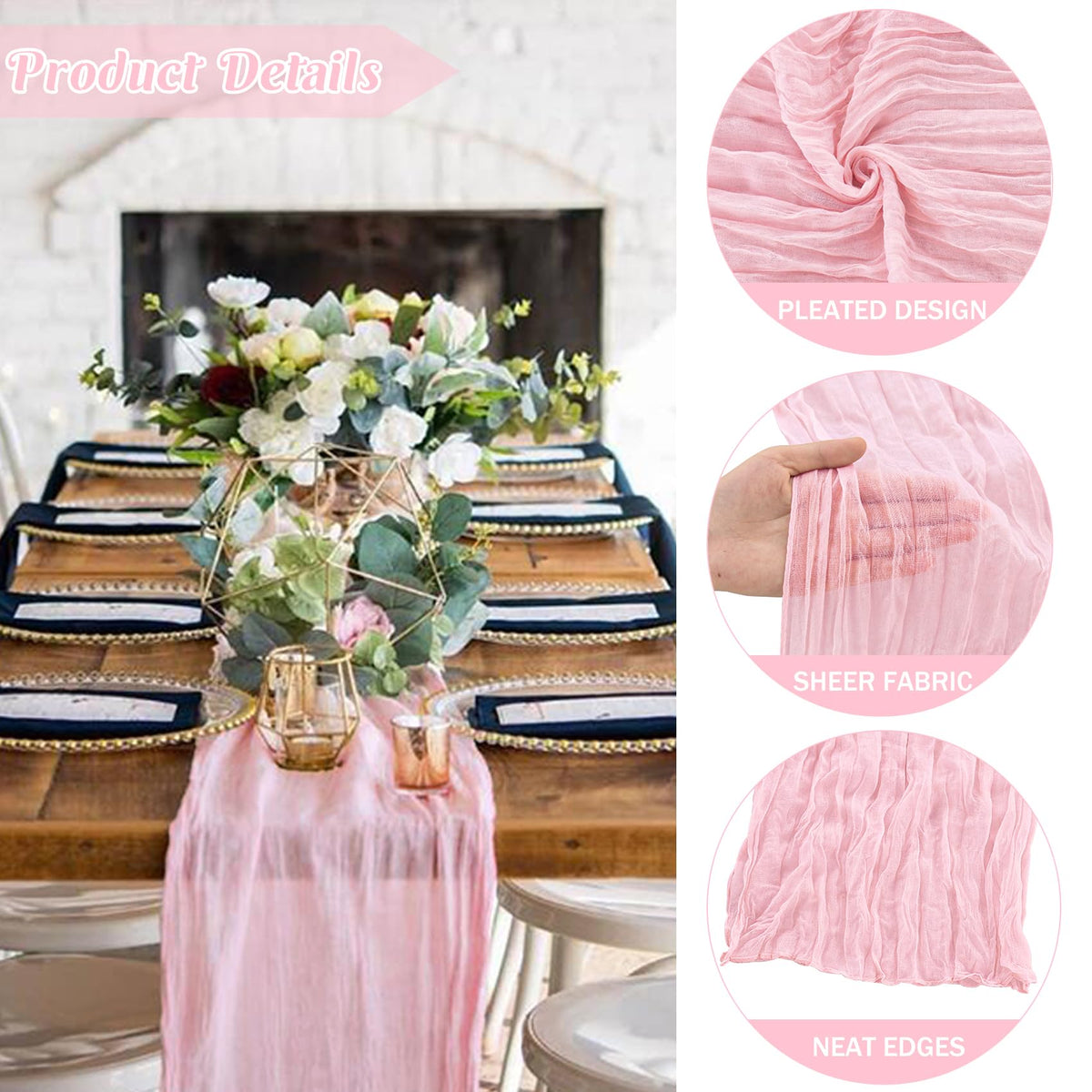 JALANCY boho gauze table runner, six pieces, enhances party decor with soft texture.