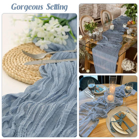 Gift wrapping with JALANCY dusty blue cheesecloth for stylish presents.