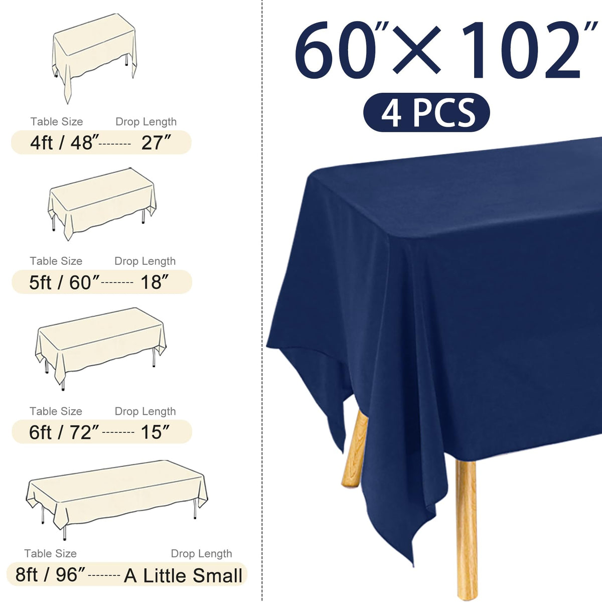 JALANCY navy blue rectangle tablecloth on a standard 6-foot table